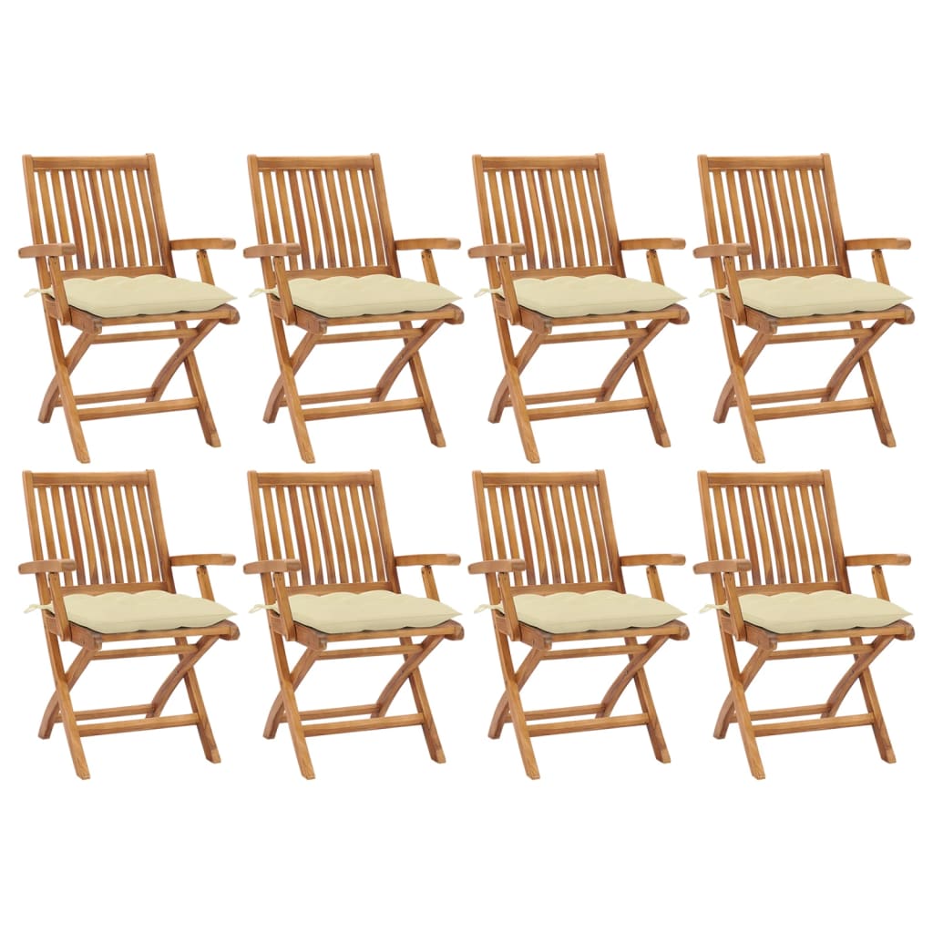 Cadeiras de jardim dobráveis c/ almofadões 8 pcs teca maciça