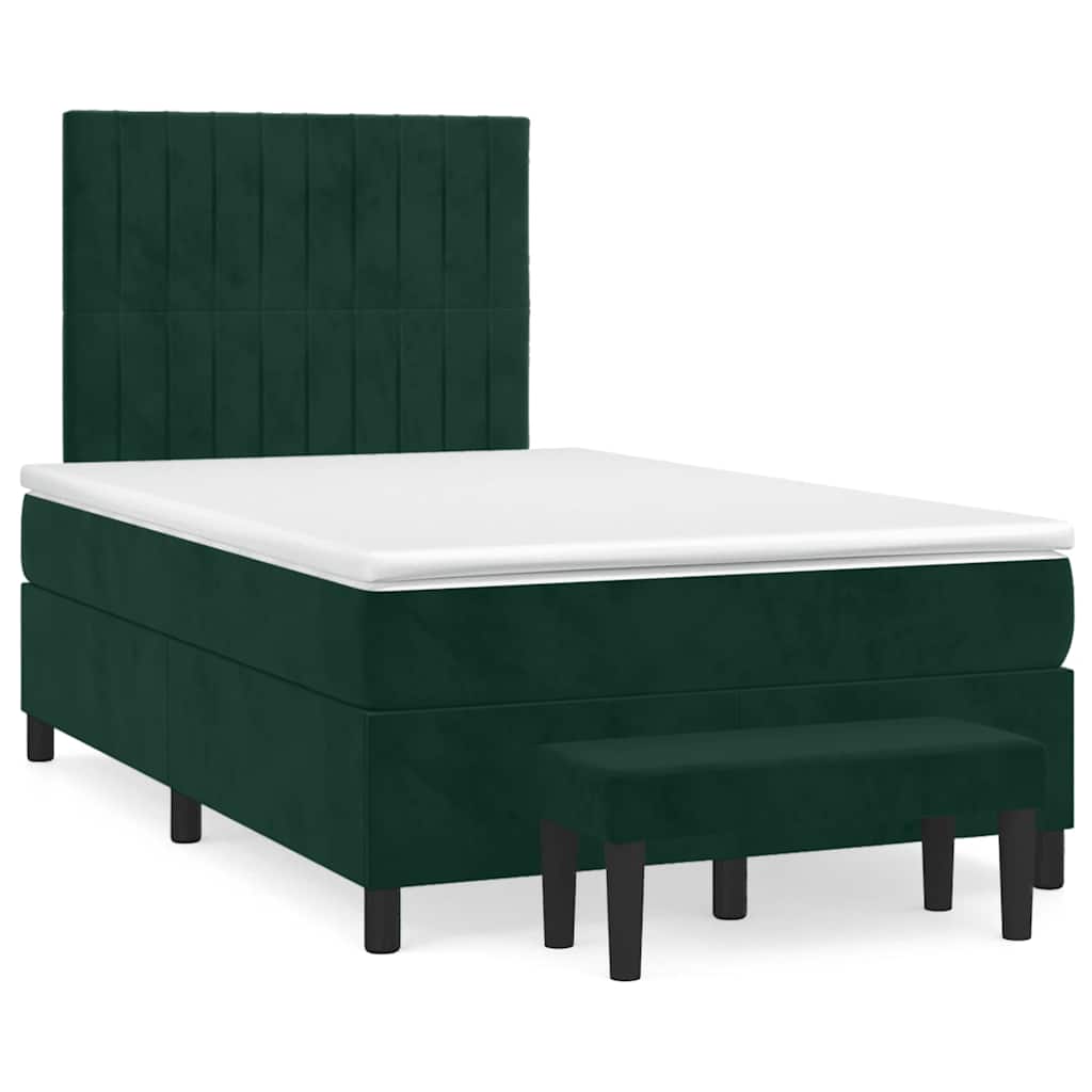 Cama boxspring com colchão 120x190 cm veludo verde-escuro