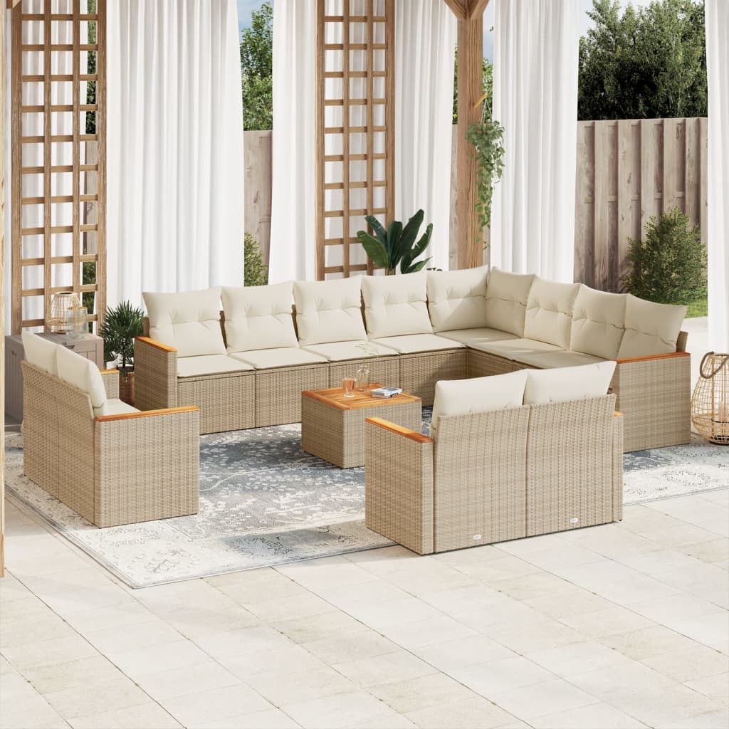 13 Pcs conjunto de sofás p/ jardim com almofadões vime PE bege
