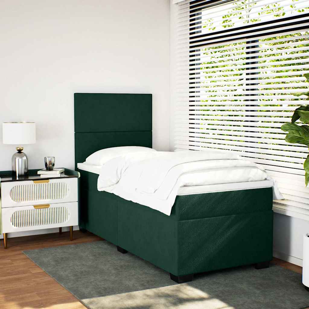 Cama com molas/colchão 80x200 cm veludo verde-escuro