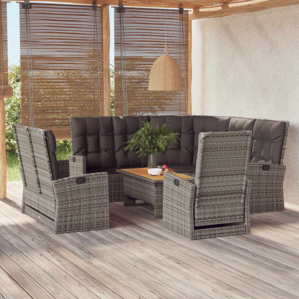 4 Pcs conjunto lounge de jardim c/ almofadões vime PE cinzento