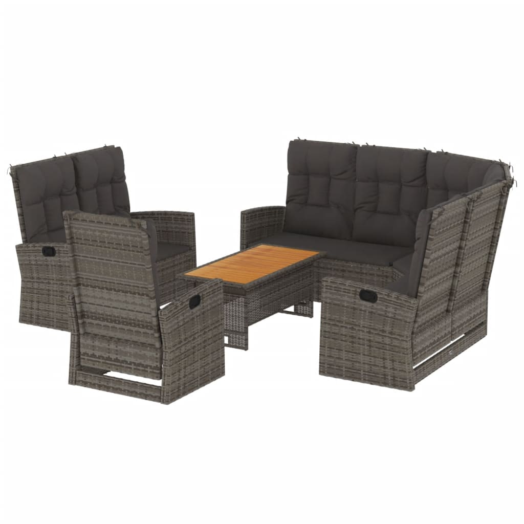 4 Pcs conjunto lounge de jardim c/ almofadões vime PE cinzento
