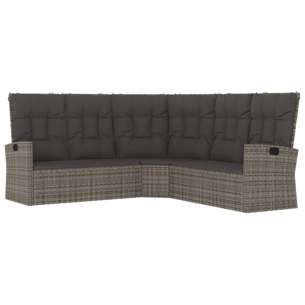 4 Pcs conjunto lounge de jardim c/ almofadões vime PE cinzento