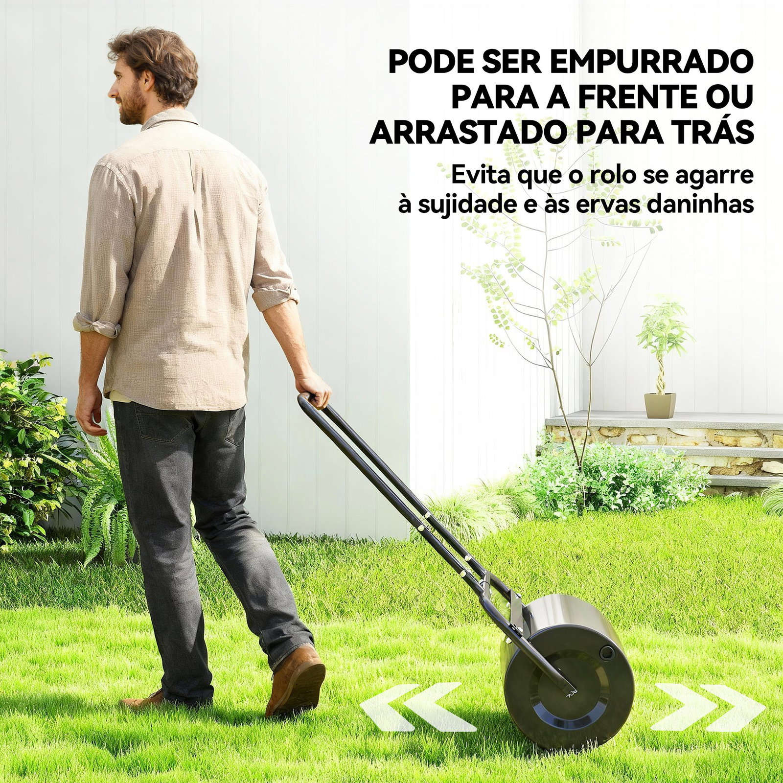 Rolo para relva largura 58cm ø32cm rolo para relvado 38l preenchível de areia ou água com guiador em u para jardim preto
