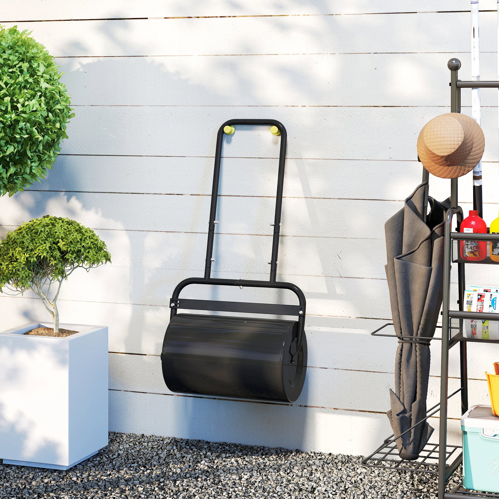 Rolo para relva largura 58cm ø32cm rolo para relvado 38l preenchível de areia ou água com guiador em u para jardim preto