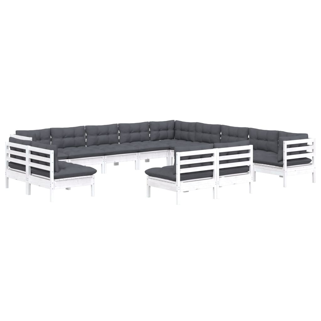 13 Pcs conj. lounge de jardim c/ almofadões pinho maciço branco