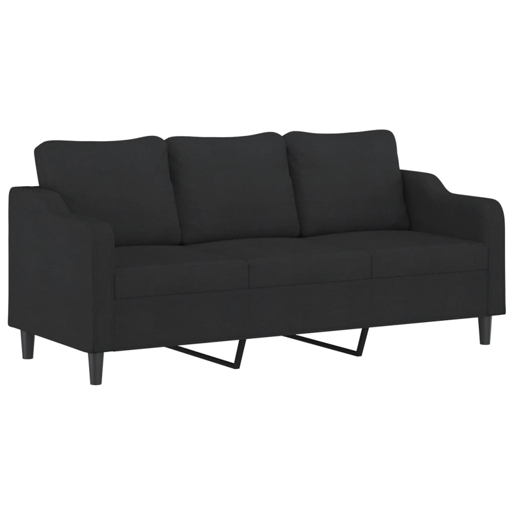 3 Pcs conjunto de sofás com almofadas tecido preto