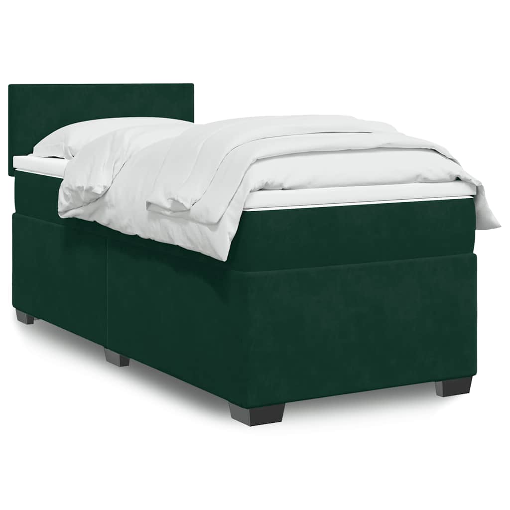 Cama com molas/colchão 80x200 cm veludo verde-escuro