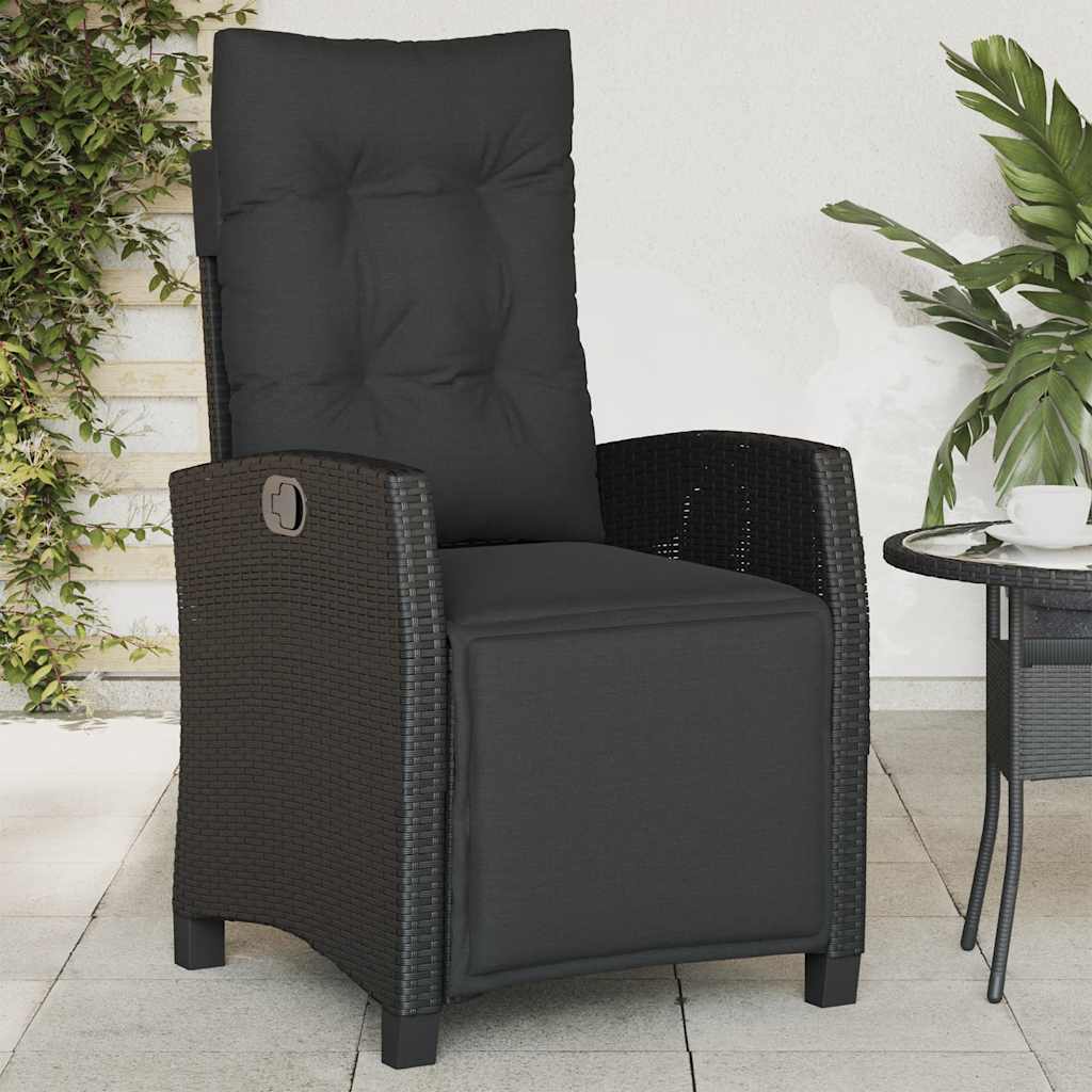 Cadeiras jardim reclináveis 2 pcs c/ apoio de pés vime PE preto