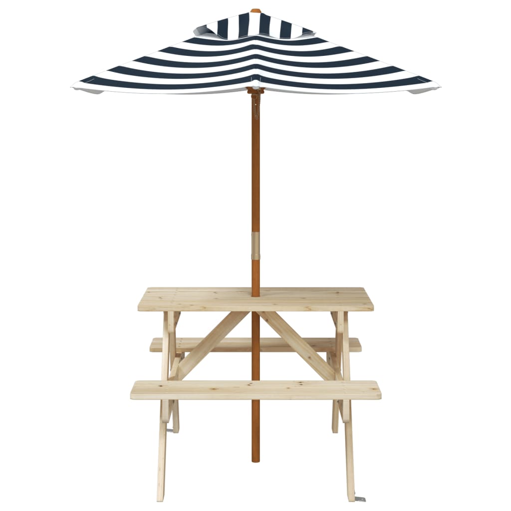 Mesa de piquenique para 4 crianças com guarda-sol abeto maciço