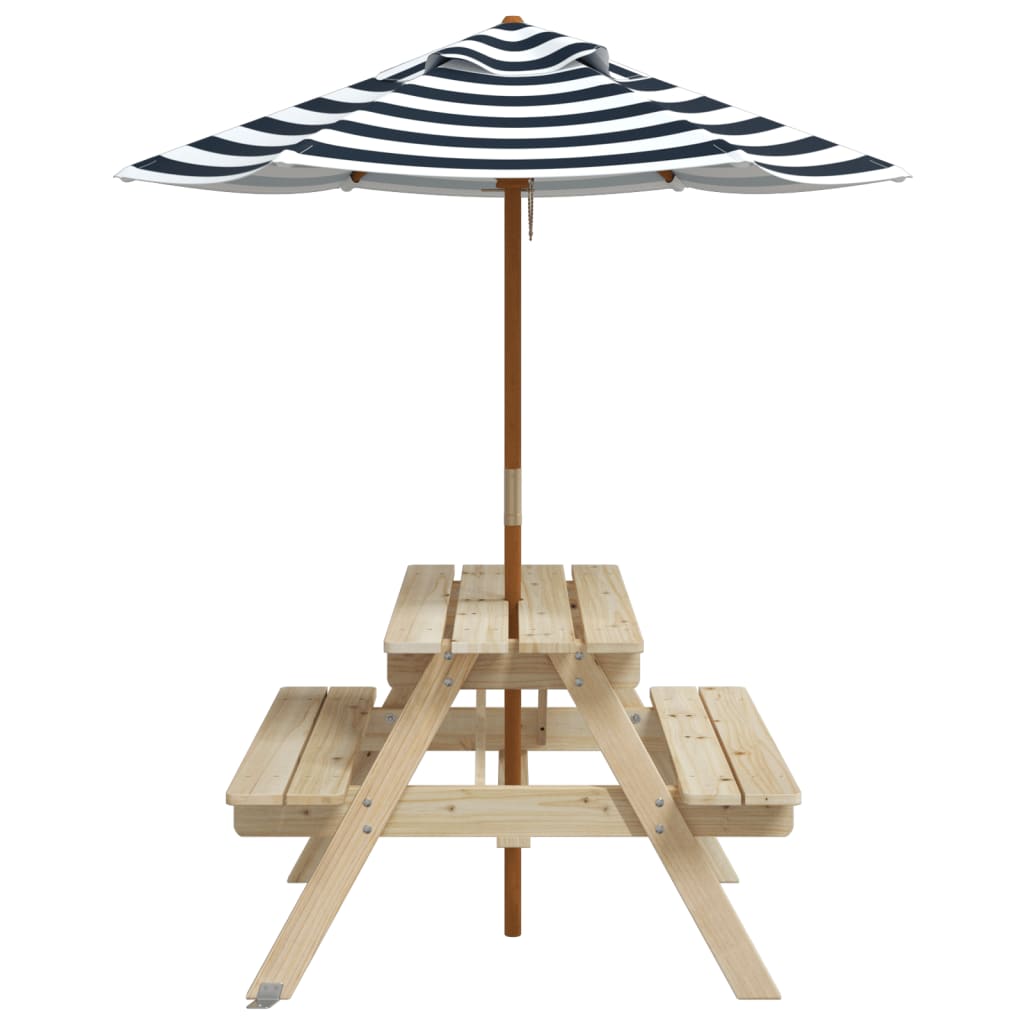 Mesa de piquenique para 4 crianças com guarda-sol abeto maciço