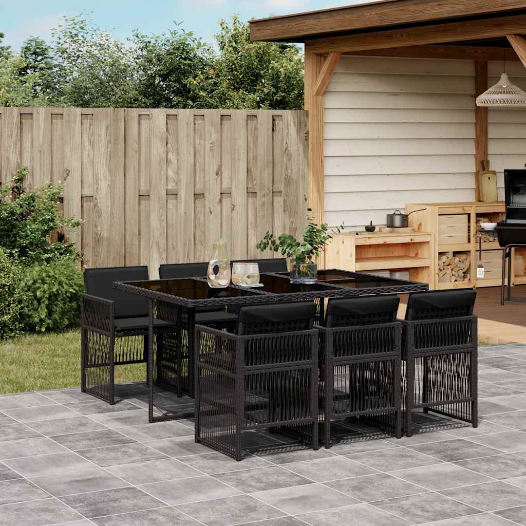 7 Pcs conjunto de jantar p/ jardim c/ almofadões vime PE preto