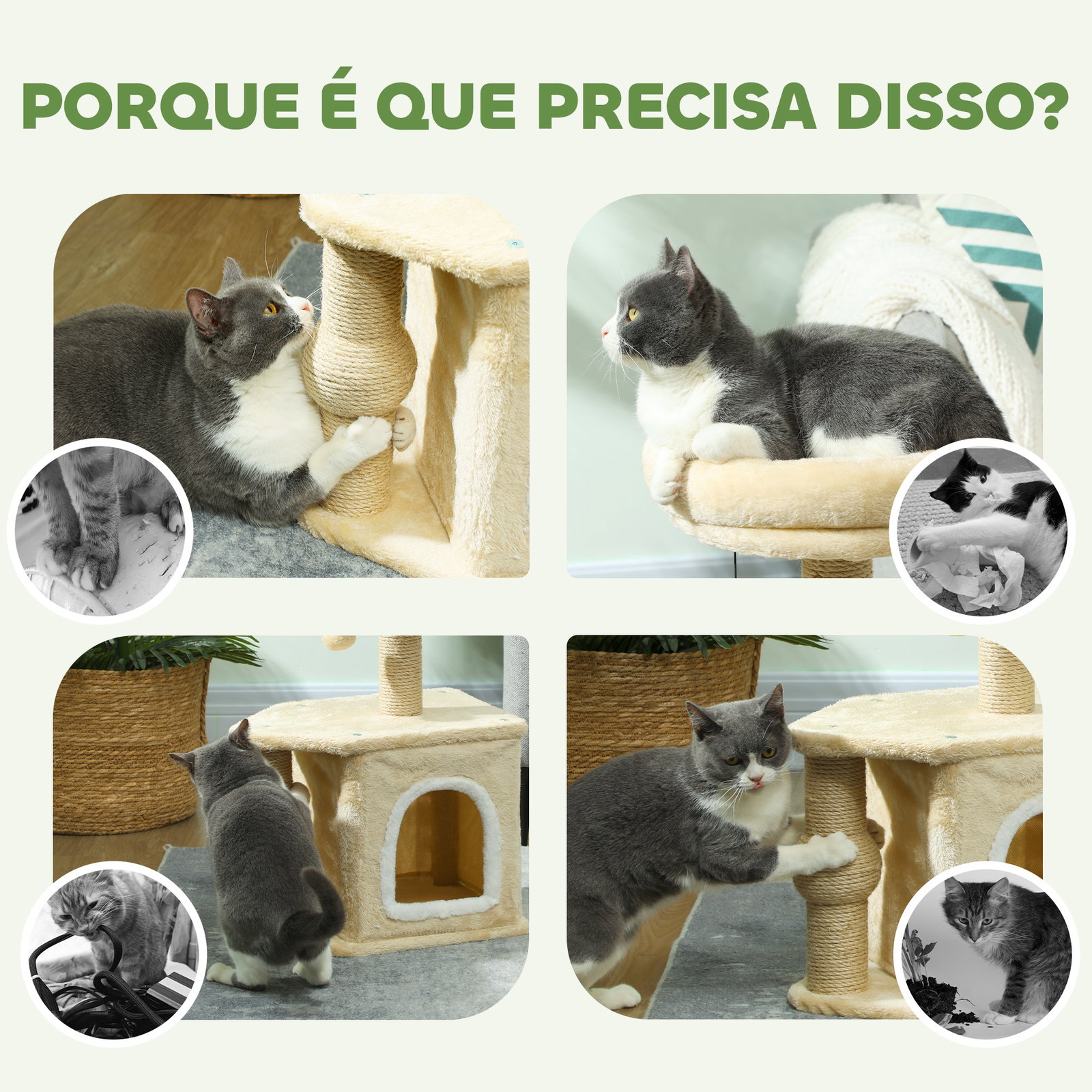 Arranhador para gatos com cama caverna plataforma bola suspensa e poste de juta 42x30x66 cm marrom e bege