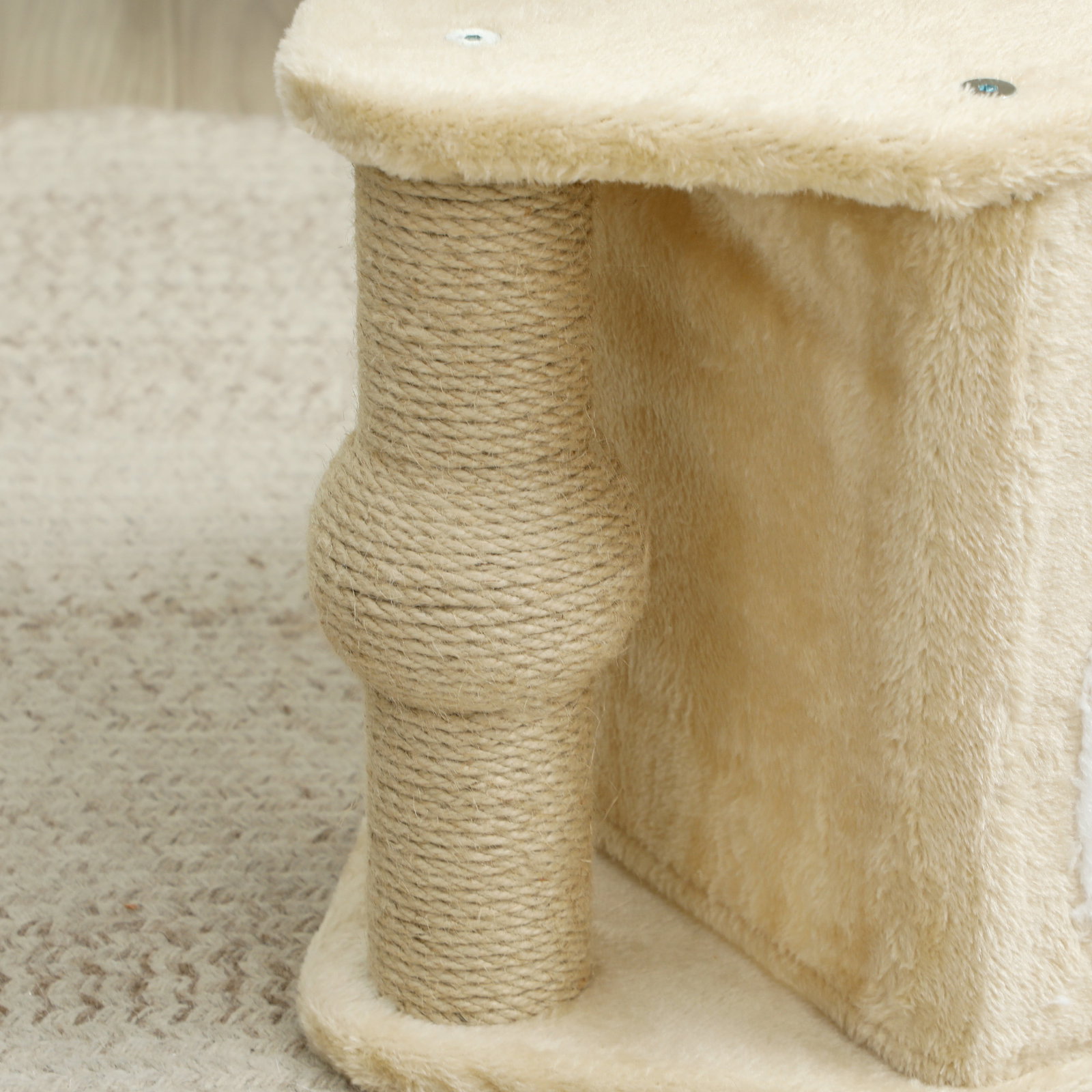 Arranhador para gatos com cama caverna plataforma bola suspensa e poste de juta 42x30x66 cm marrom e bege