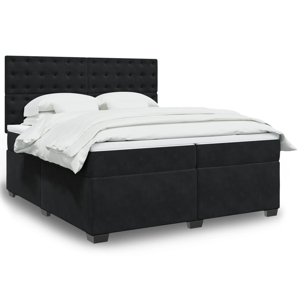 Cama com molas/colchão 200x200 cm veludo preto