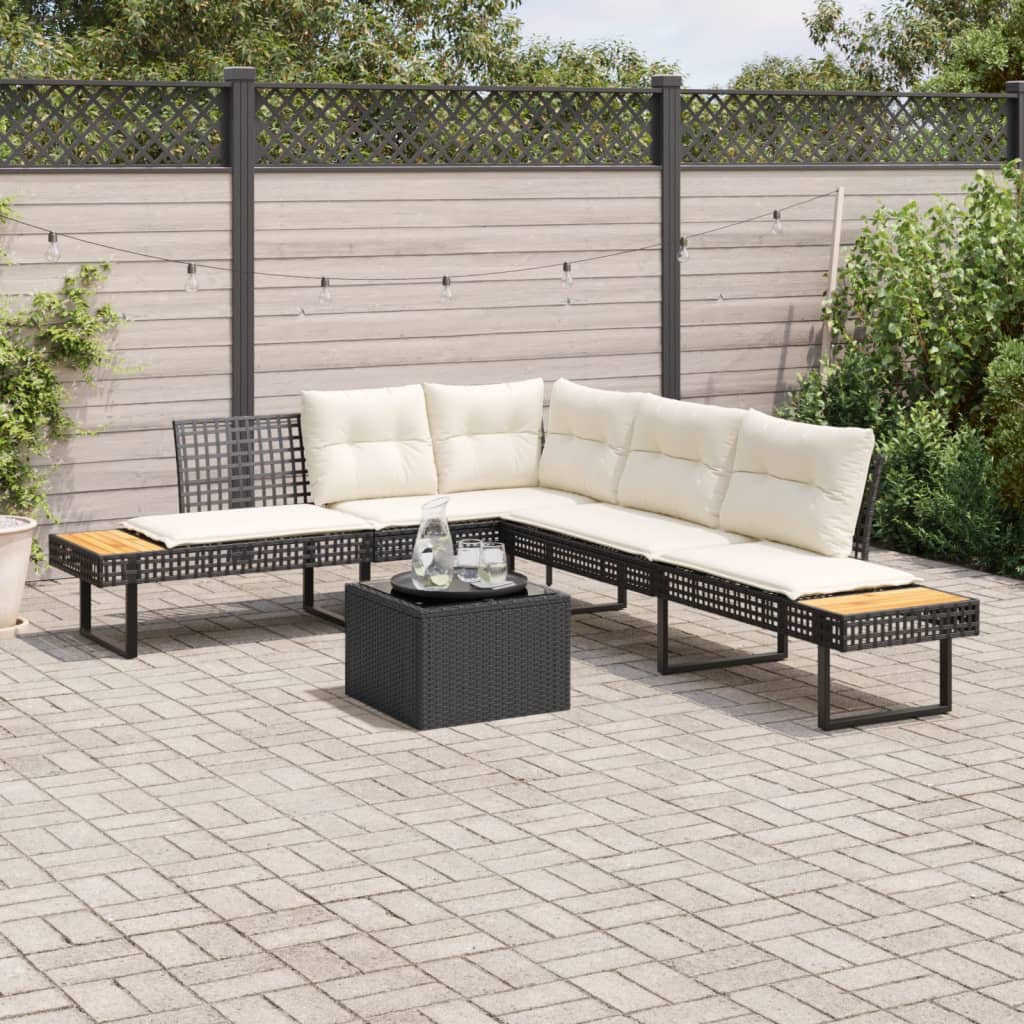 2 Pcs conj. sofás p/ jardim c/ almofadões vime PE e vidro preto