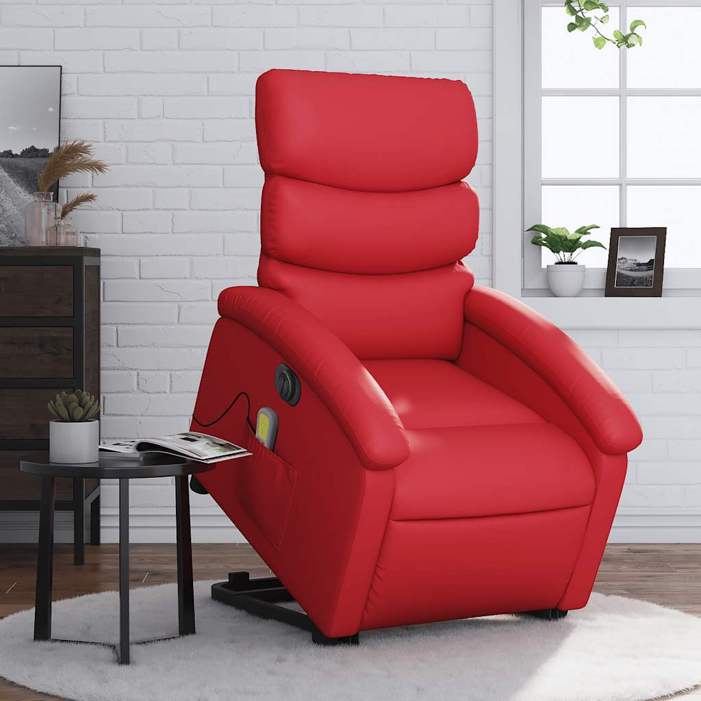 Poltrona reclinável elevatória elétrica couro artif. vermelho