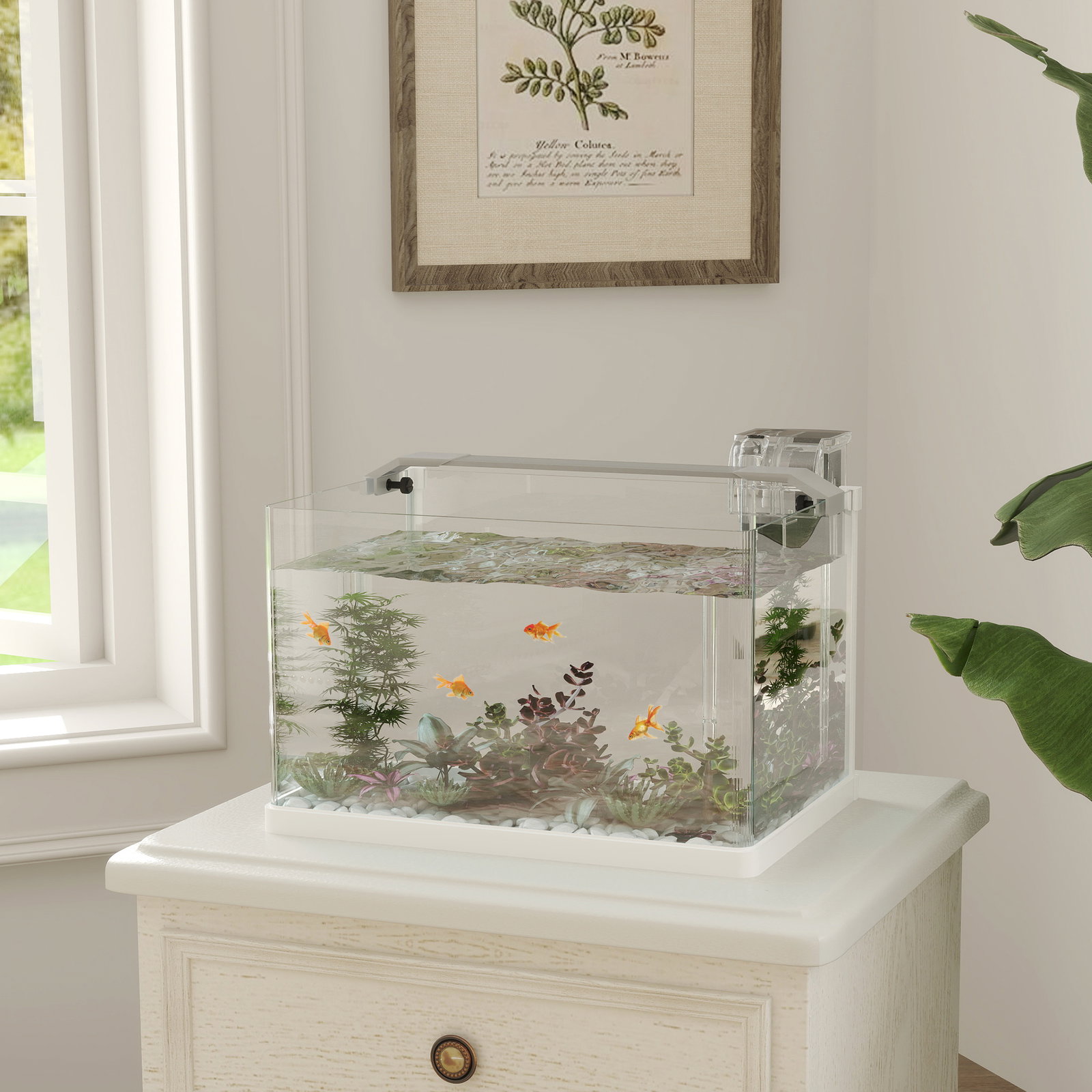Aquário de vidro com luzes LED aquário de 20l com bomba de filtragem 38x26x27 cm branco