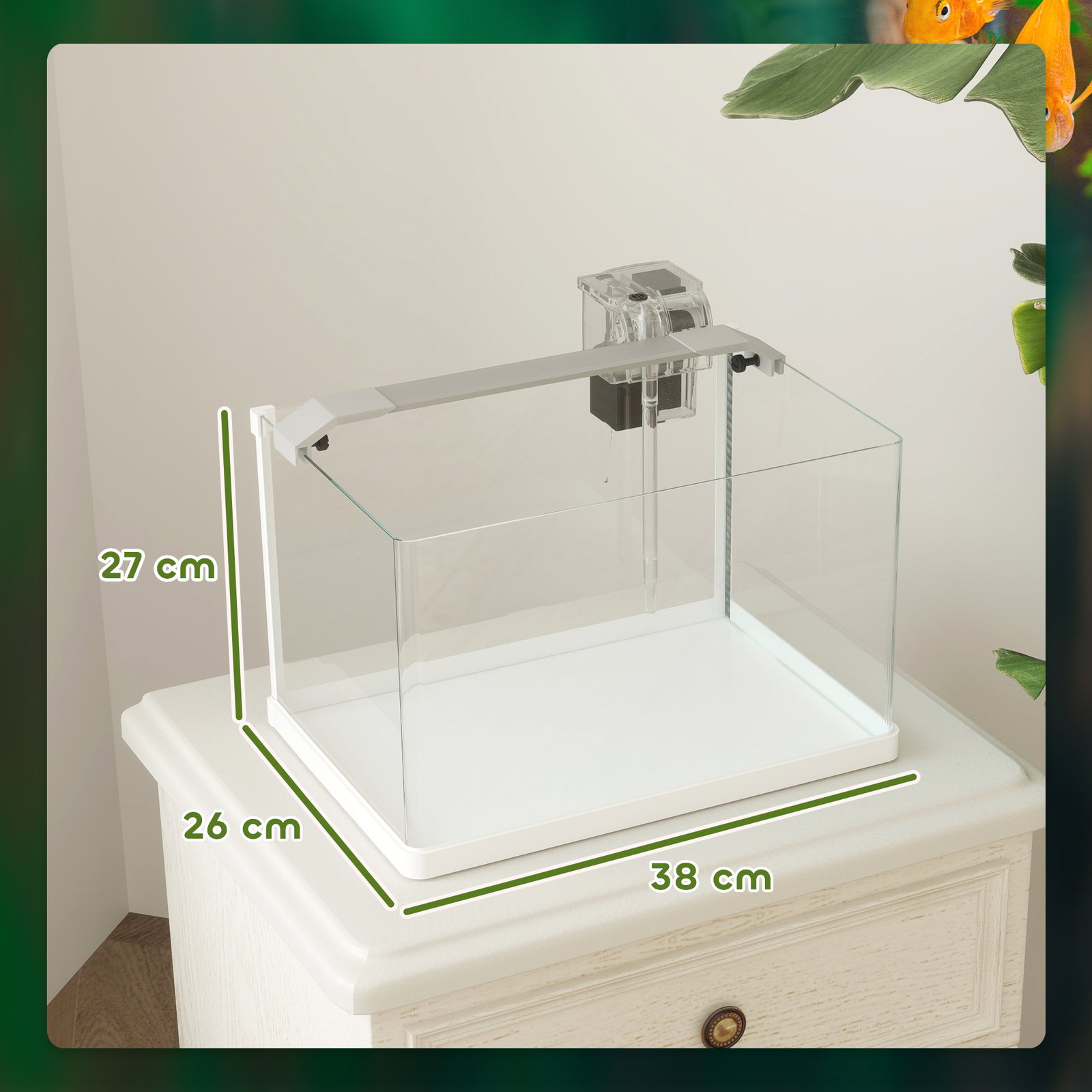 Aquário de vidro com luzes LED aquário de 20l com bomba de filtragem 38x26x27 cm branco