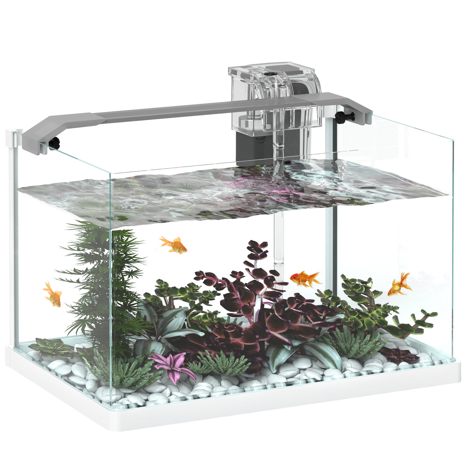 Aquário de vidro com luzes LED aquário de 20l com bomba de filtragem 38x26x27 cm branco