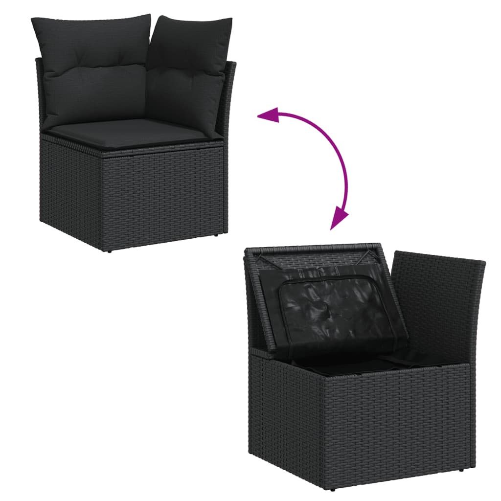 6 Pcs conjunto sofás de jardim c/ almofadões vime PE preto
