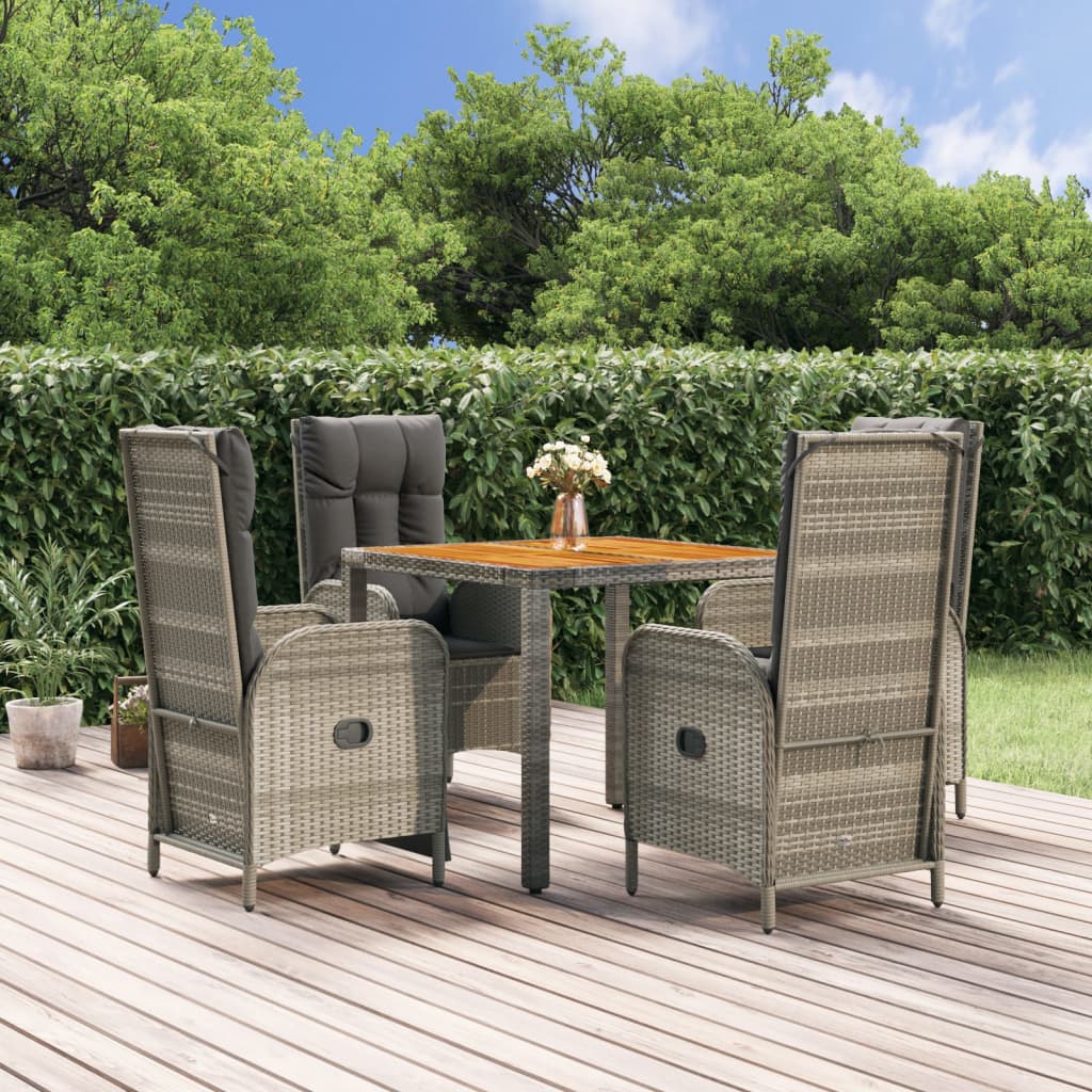 5 Pcs conjunto de jantar p/ jardim c/ almofadões vime PE cinza
