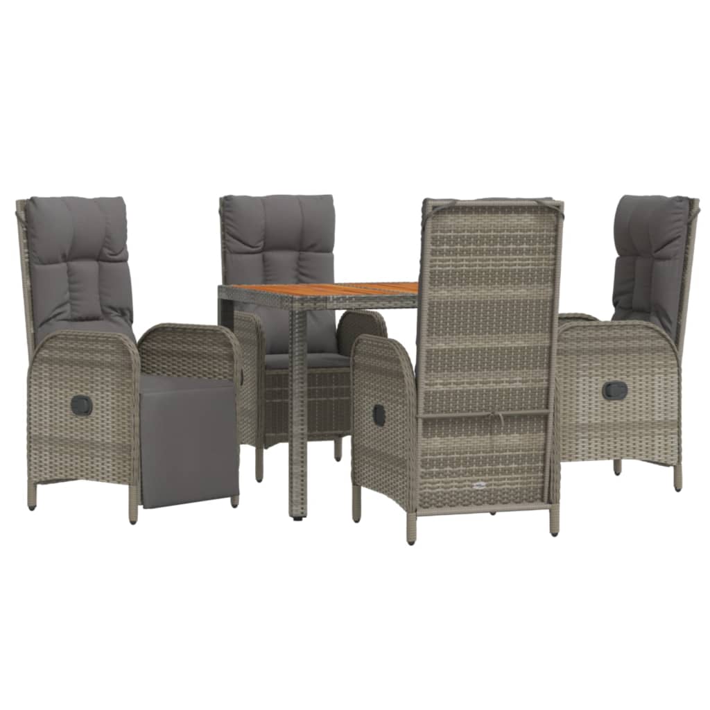 5 Pcs conjunto de jantar p/ jardim c/ almofadões vime PE cinza