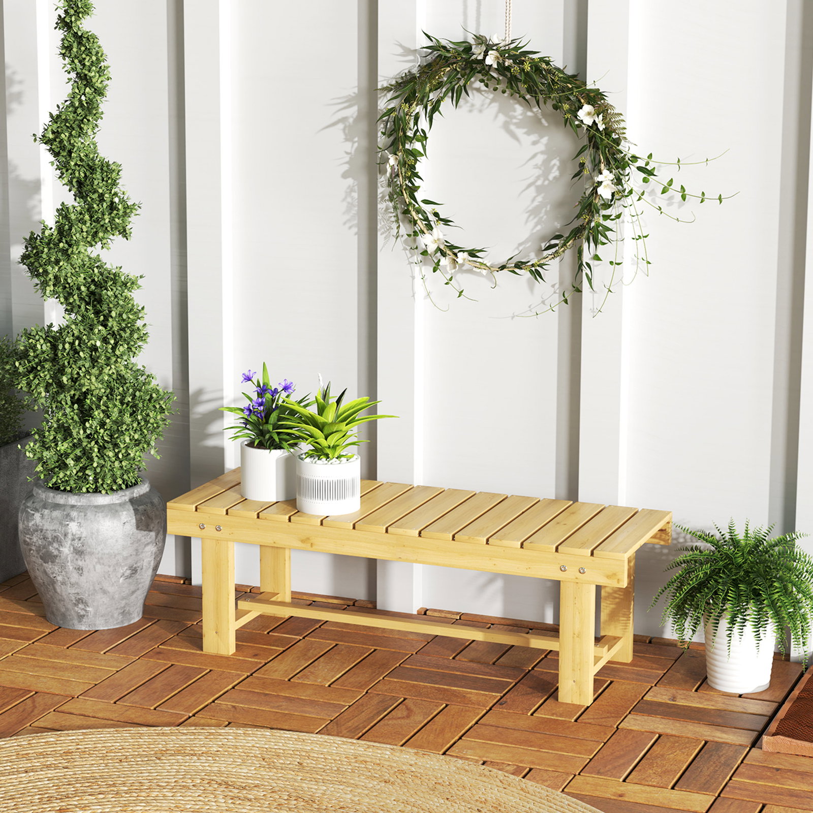 Banco de jardim de 2 lugares banco de madeira carga 250 kg banco para pátio exterior 110x38x35 cm madeira