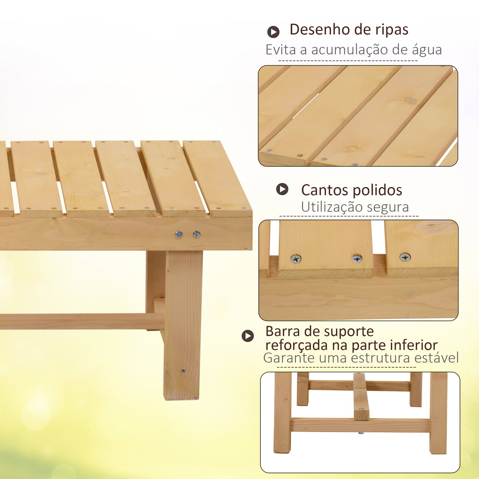 Banco de jardim de 2 lugares banco de madeira carga 250 kg banco para pátio exterior 110x38x35 cm madeira