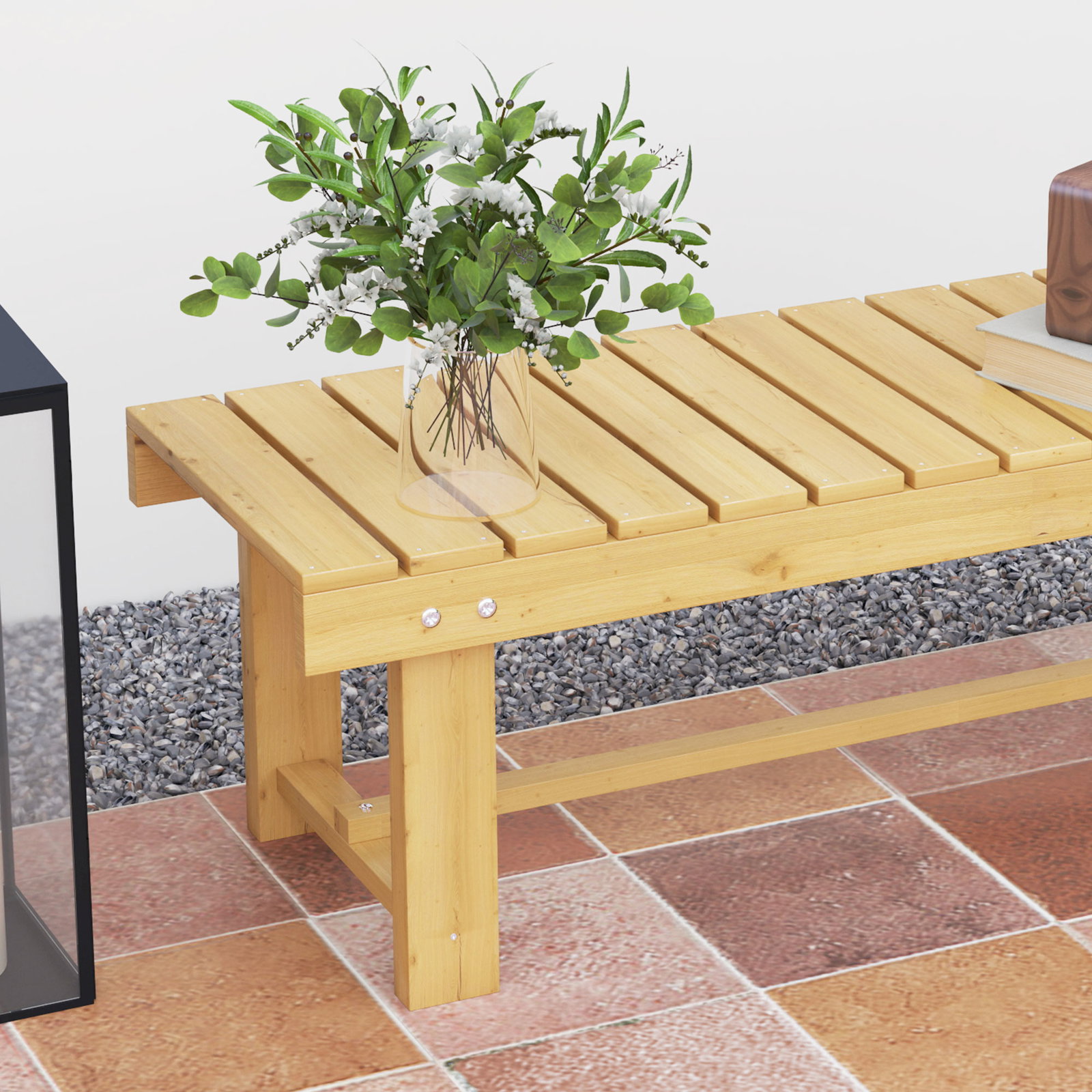 Banco de jardim de 2 lugares banco de madeira carga 250 kg banco para pátio exterior 110x38x35 cm madeira