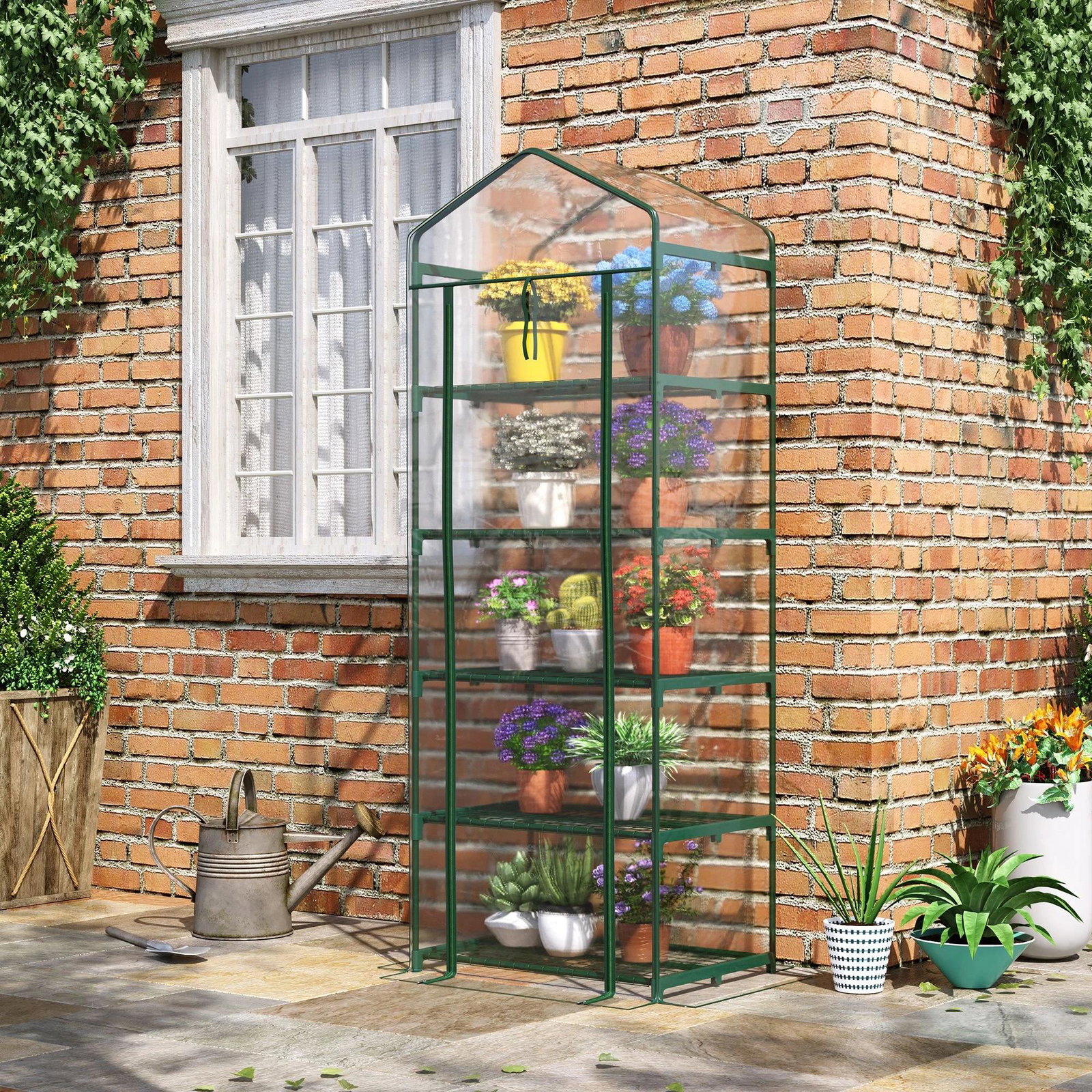 Estufa de Jardim Vertical 69x49x193cm com 5 Prateleiras Estufa para Plantas e Cultivos com Cobertura Transparente e Verde de PVC