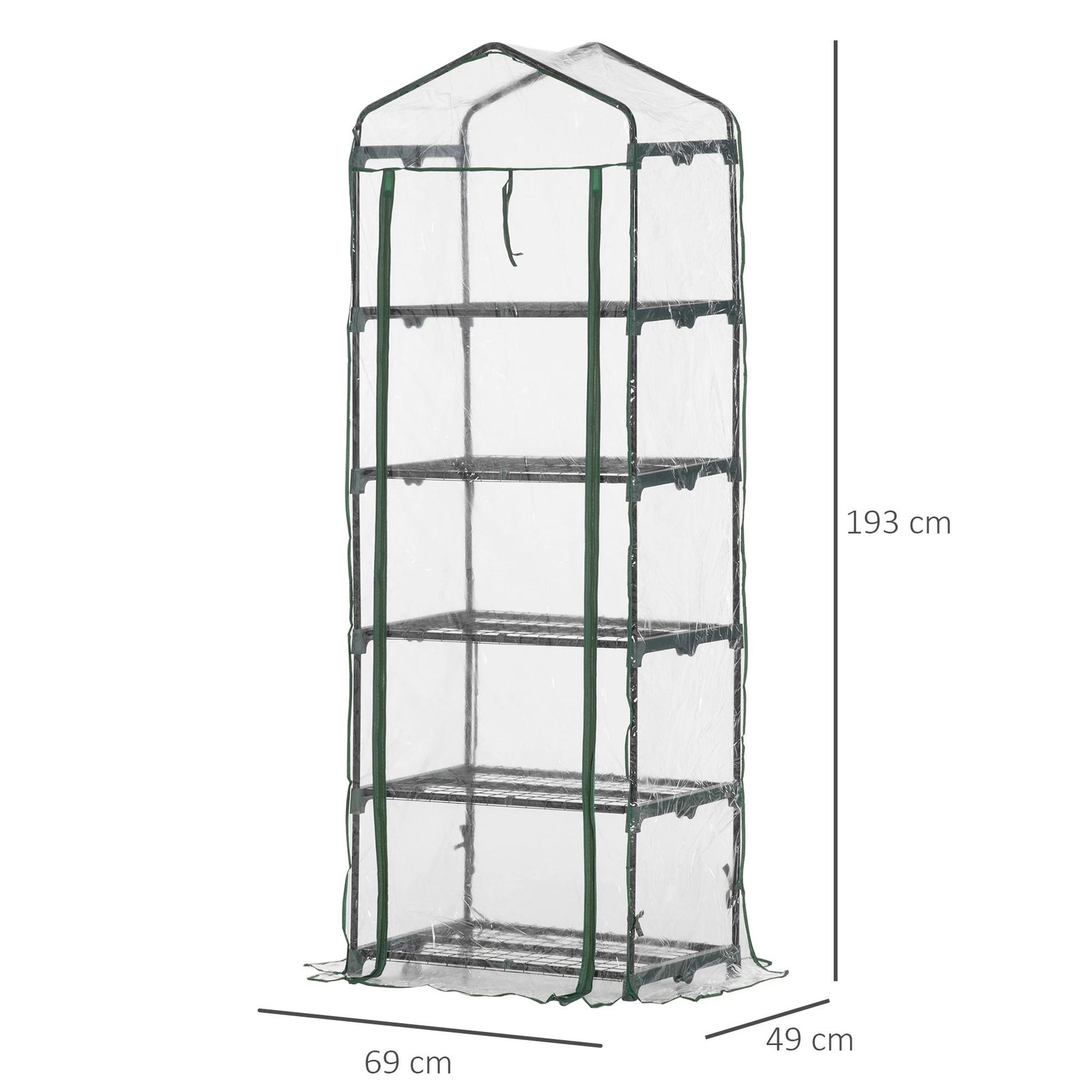Estufa de Jardim Vertical 69x49x193cm com 5 Prateleiras Estufa para Plantas e Cultivos com Cobertura Transparente e Verde de PVC
