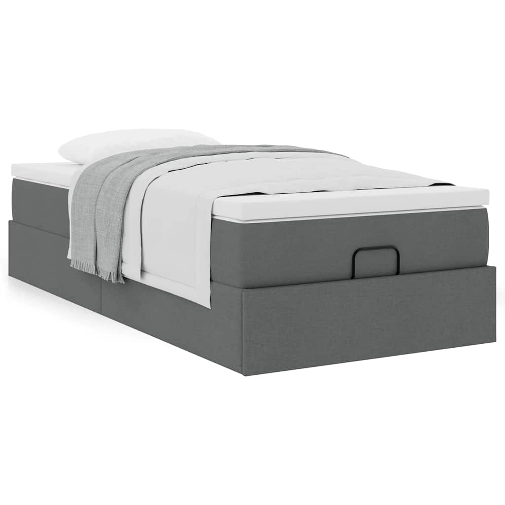 Estrutura cama otomana colchão 90x190 cm tecido cinzento escuro