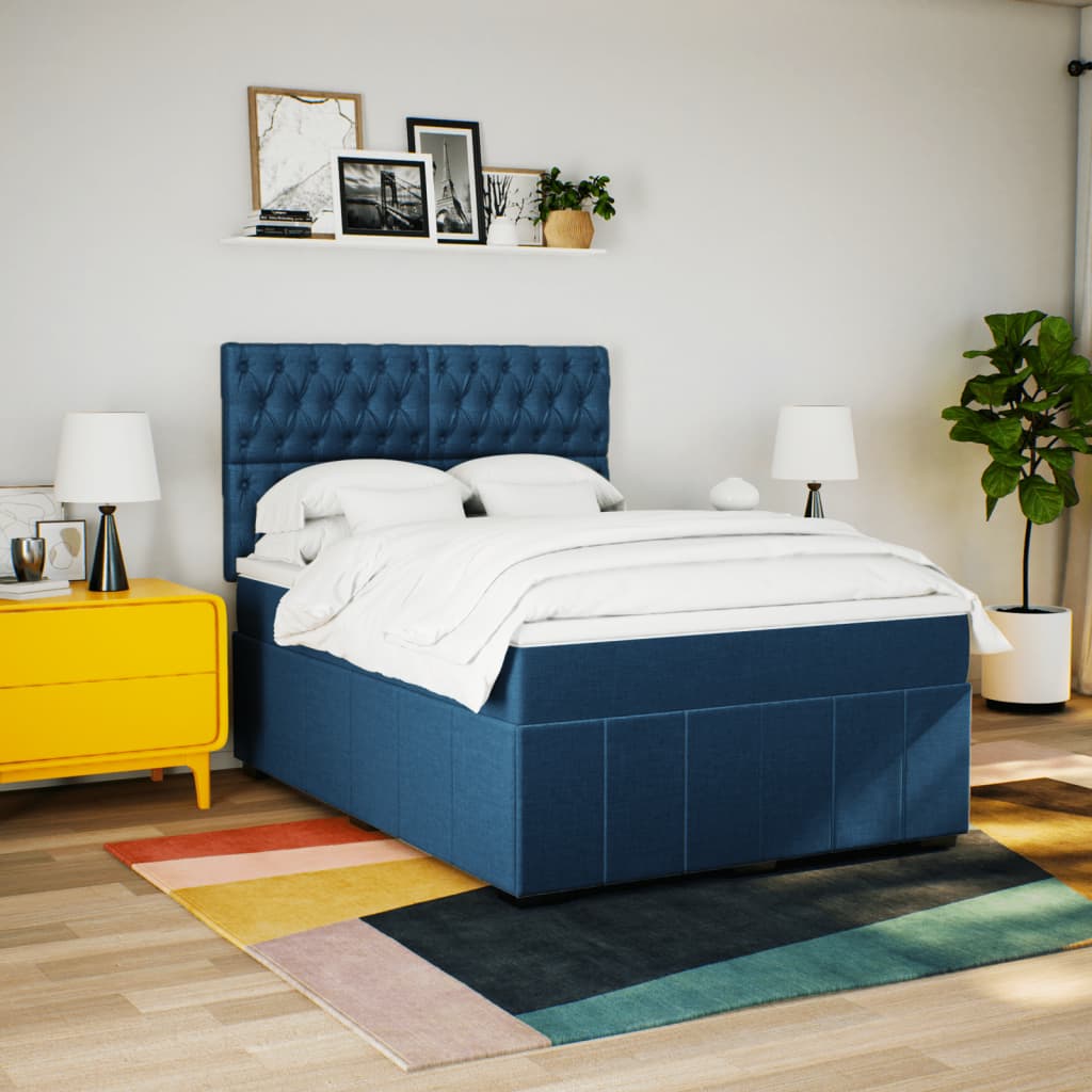 Cama com molas/colchão 140x200 cm tecido azul