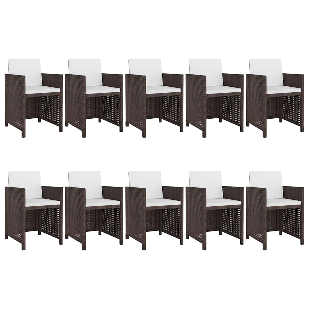 11 Pcs conjunto jantar exterior com almofadões vime PE castanho