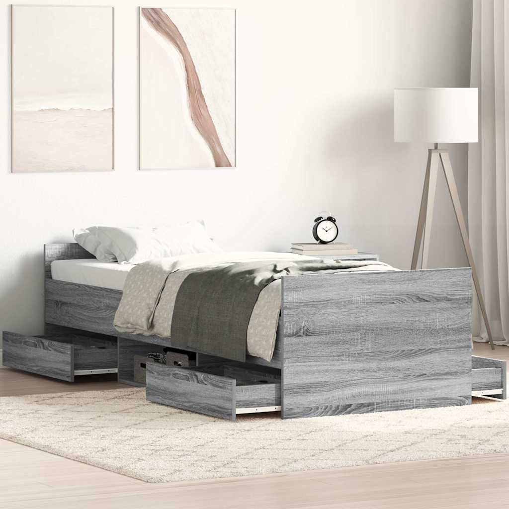 Estrutura de cama c/ painéis de cabeceira e pés cinzento sonoma
