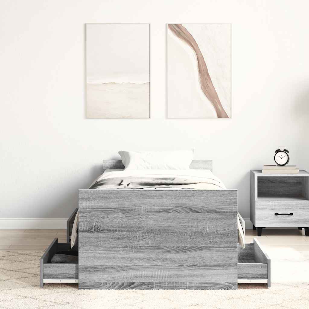 Estrutura de cama c/ painéis de cabeceira e pés cinzento sonoma
