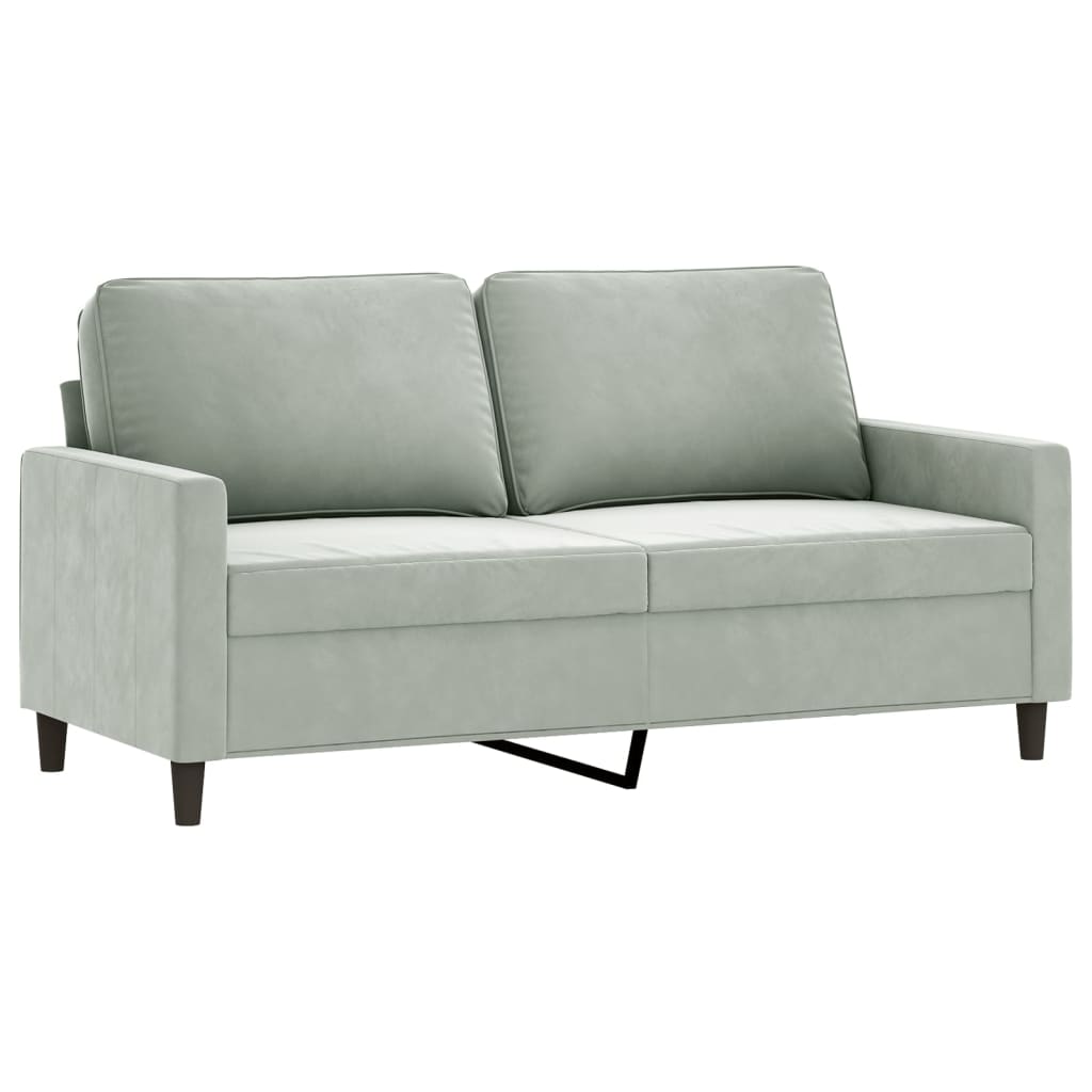 3 Pcs conjunto de sofás com almofadões veludo cinzento-claro