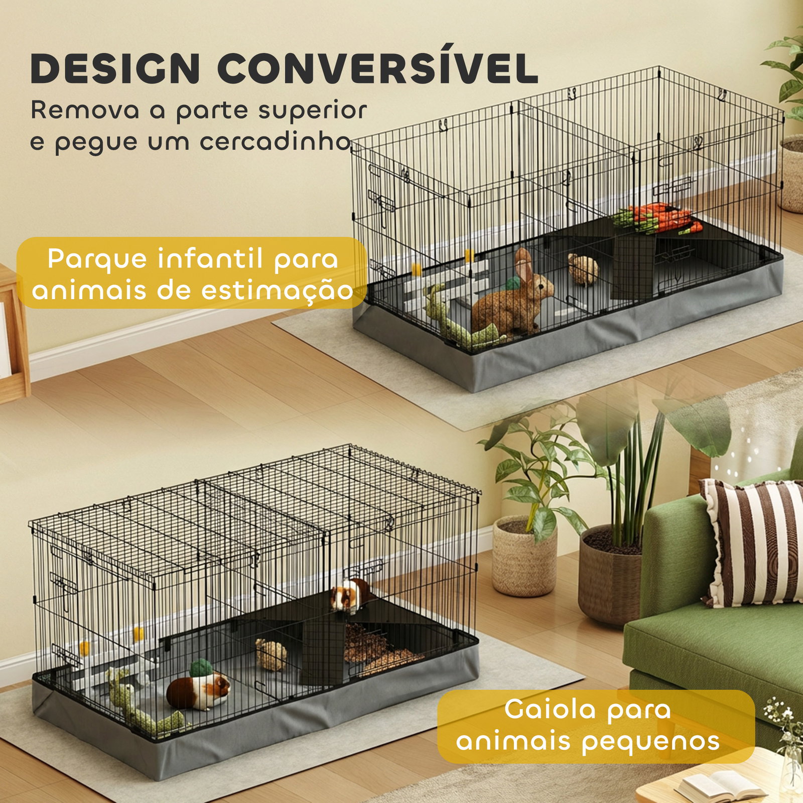 Gaiola para animais pequenos gaiola para roedores coelhos com tampa amovível recinto para cobaias ouriços 121x61x61 cm preto