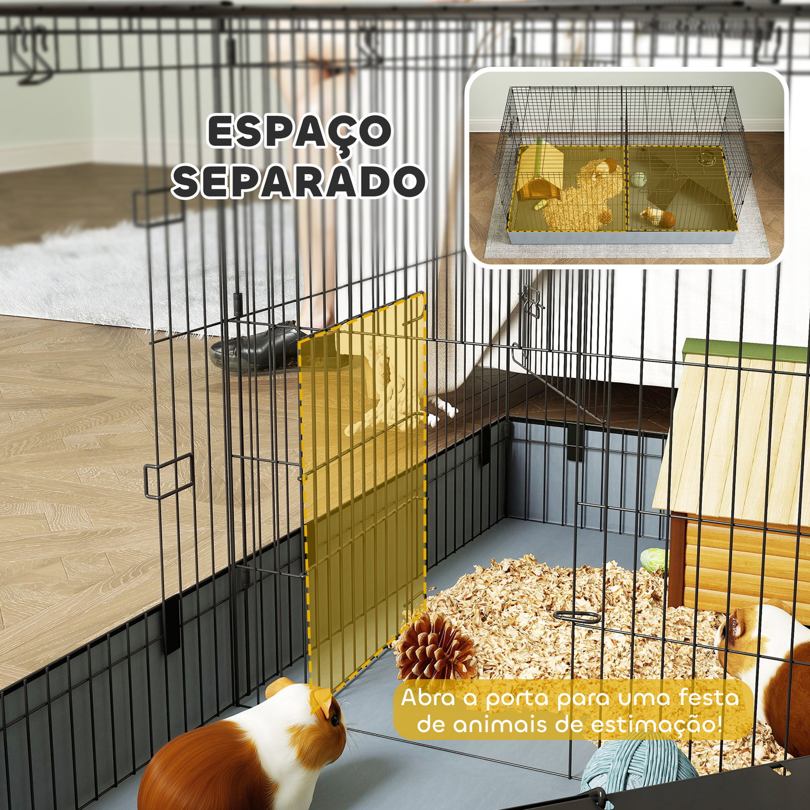 Gaiola para animais pequenos gaiola para roedores coelhos com tampa amovível recinto para cobaias ouriços 121x61x61 cm preto