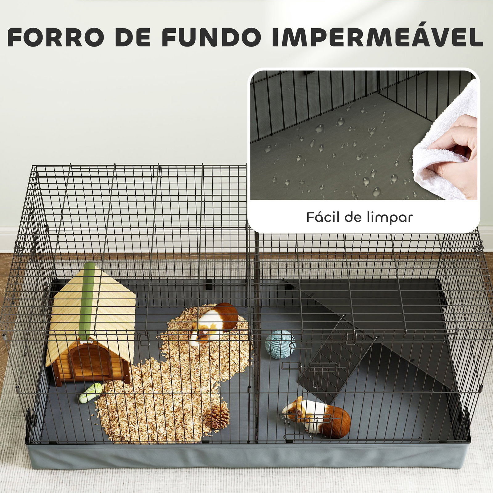Gaiola para animais pequenos gaiola para roedores coelhos com tampa amovível recinto para cobaias ouriços 121x61x61 cm preto