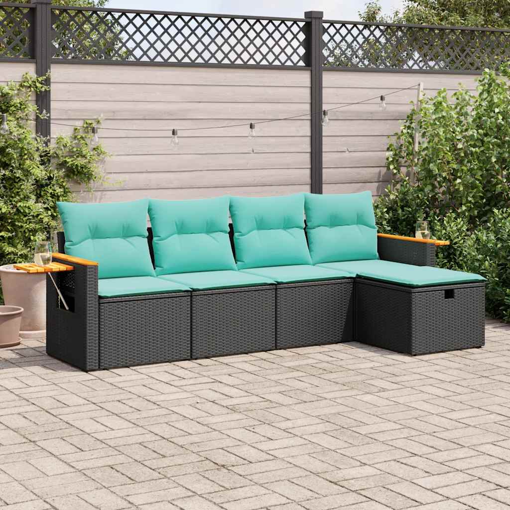 5 Pcs conjunto sofás de jardim com almofadões vime PE preto