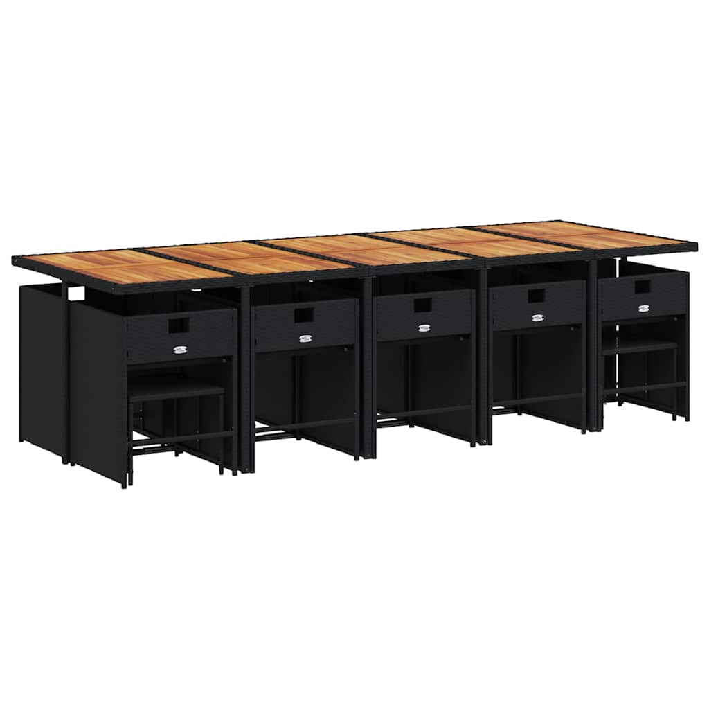 15 Pcs conjunto de jantar p/jardim com almofadões vime PE preto