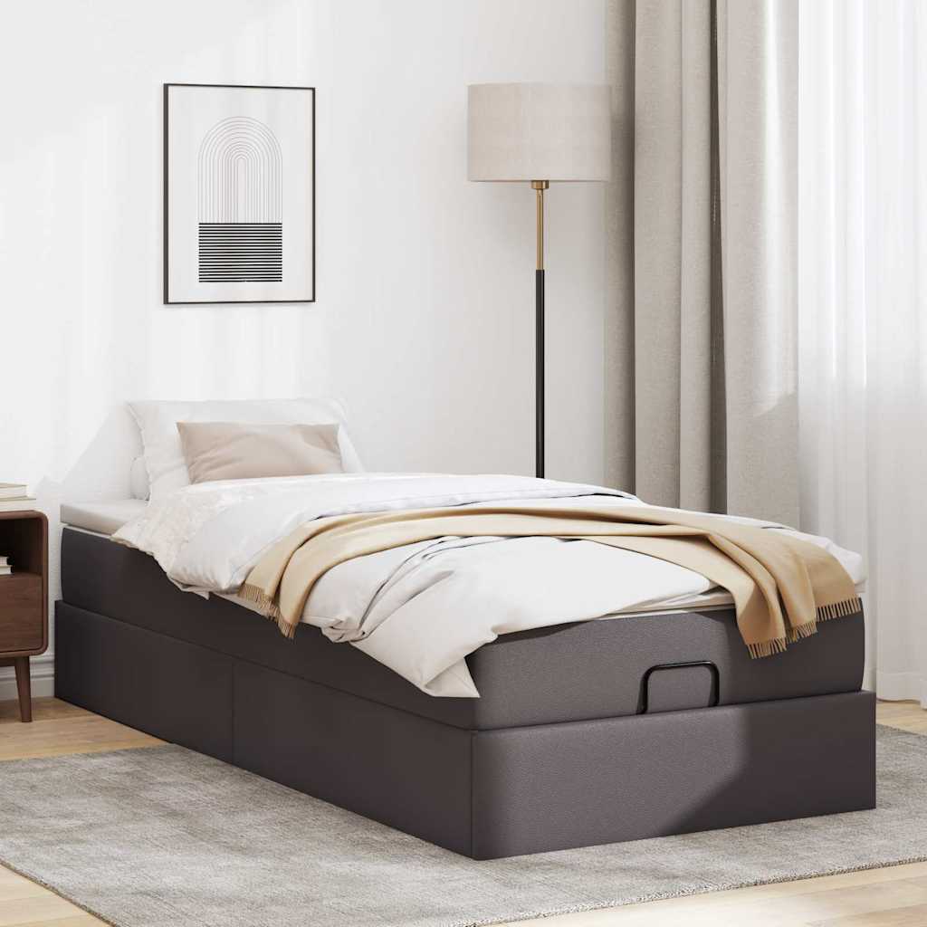 Moldura de cama síriaxl otomana com colchão cinza 90x200cm couro falso
