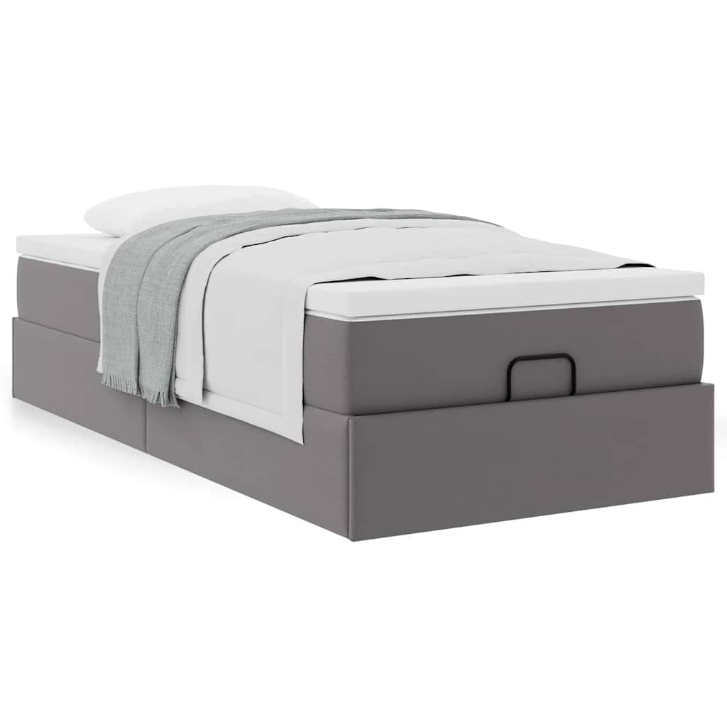 Moldura de cama síriaxl otomana com colchão cinza 90x200cm couro falso
