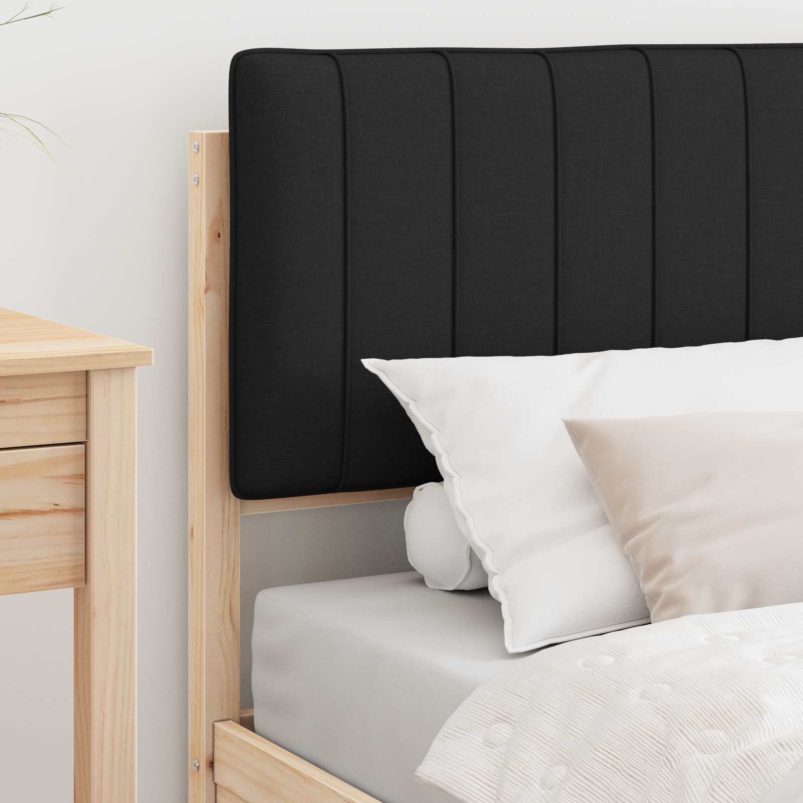 Estrutura de cama com cabeceira estofada preto 90 x 190 cm