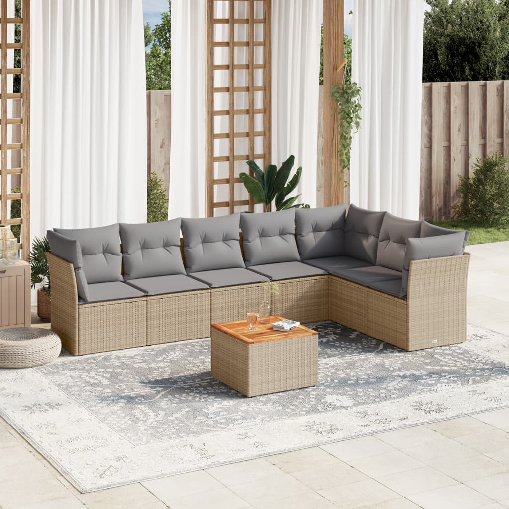 8 Pcs conjunto de sofás p/ jardim com almofadões vime PE bege