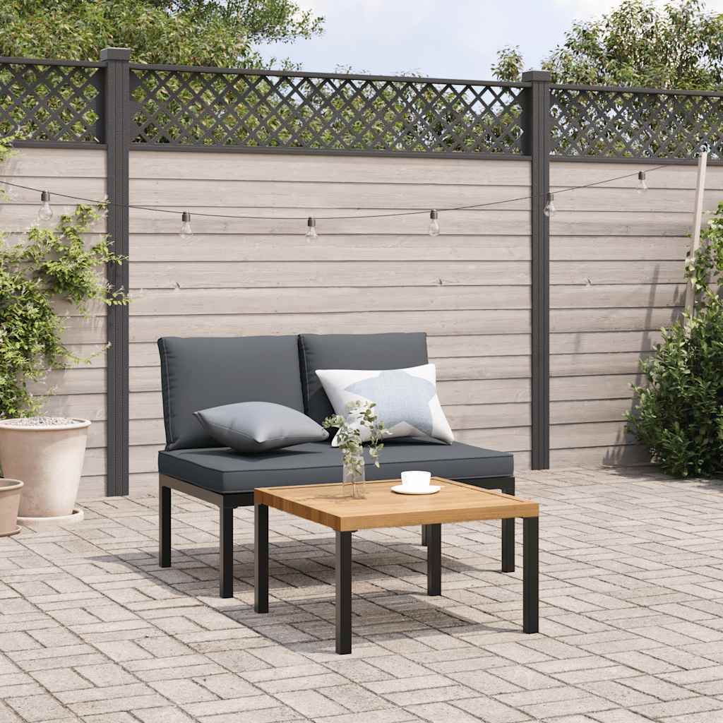 2 Pcs conjunto de sofás p/ jardim c/ almofadões alumínio preto