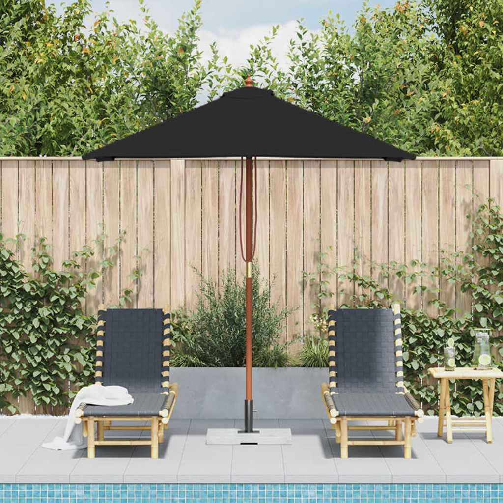 Guarda-sol de jardim com poste de madeira 150x200 cm preto