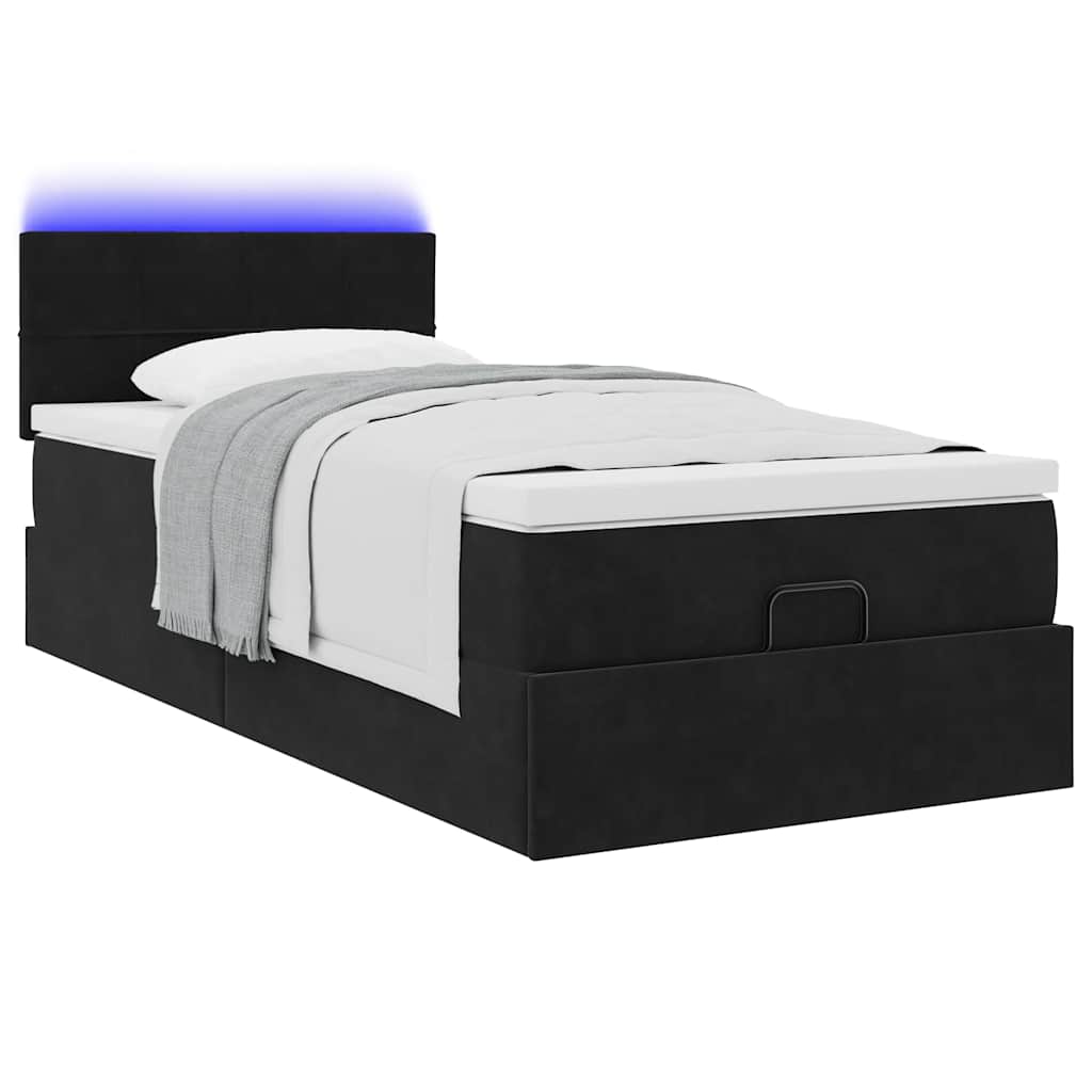 Estrutura de cama otomana com colchão preto veludo